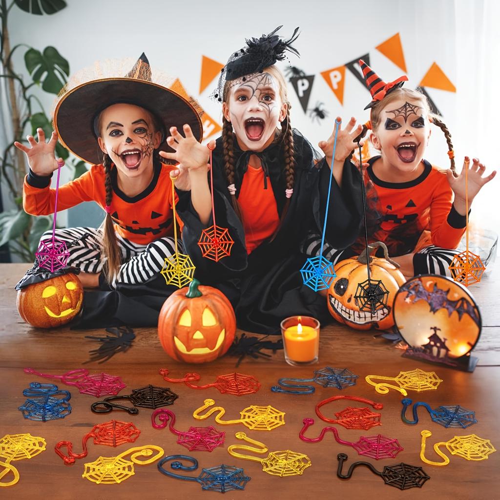 10/30pcs Sticky Spider Web Party Favors Set - 6-Color Sticky Spider Web Decorations, 7.5-Inch Kids' Special Elastic Spider Web