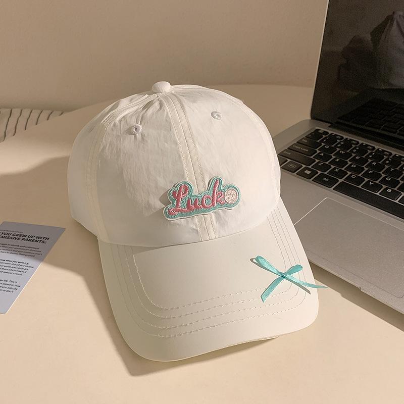 Letter Embroidered Baseball Cap for Women Showing Face with Small Big Brim Korean Casual Soft Top Bow Sun Protection Baseball Hat