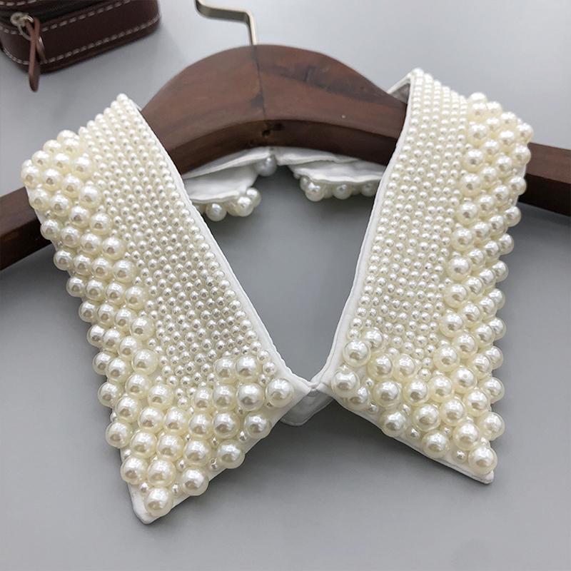 Women Pearl Fake Collar Retro Lace Beaded Collar Choker Necklace Party Bride Clothing Accessories Sweet Detachable False Collar