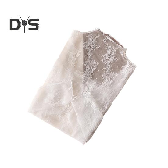 

Женская кружевная рубашка с полувысоким воротником и длинным рукавом, прозрачная вышитая кружевная цветочная вышивка, топы с сексуальным низом L