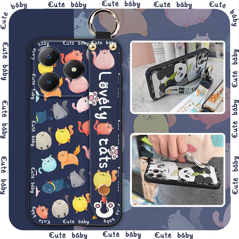 Ring Wrist Strap Phone Case For Realme C63 4G/C61 4G Back Cover Kickstand Anti-knock Silicone Cartoon Shockproof Durable