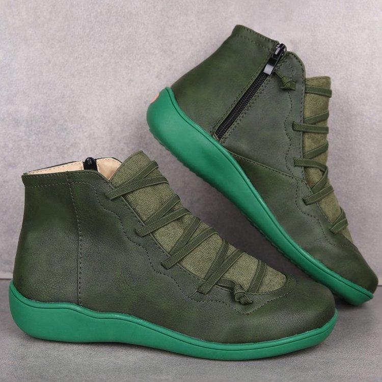 Dámské zimní boty PU kůže kotníkové boty jarní ploché boty dámské ležérní krátké boty módní retro šněrovací boty zapatos mujer