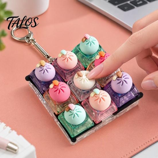 Creative Gifts for Stress Relief Dumpling Keycap Fidget Toy, Soft Squeeze Pendant with Keychain, Light Up Keychains Cute Bun Bag Charm Anxiety