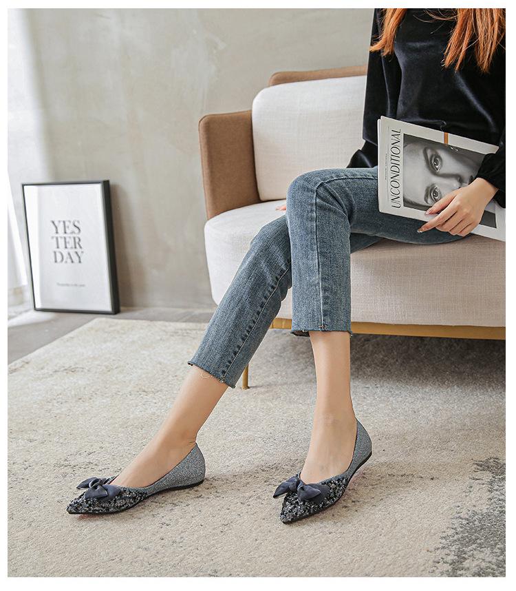 Spring 2025 Women's Rhinestone Bow Pointed Toe Loafers, Sizes 41-43