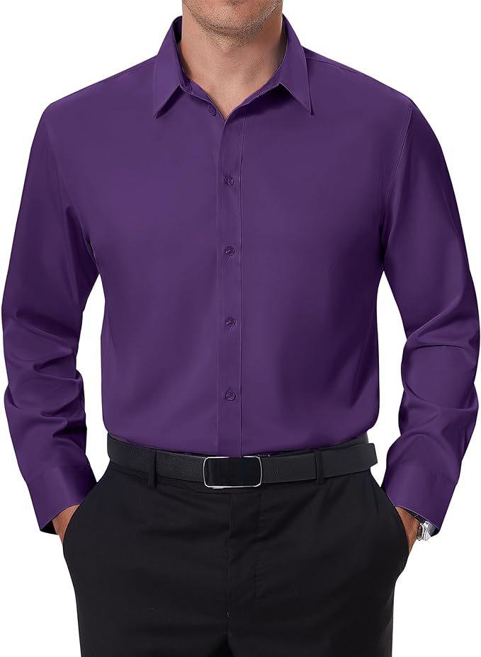 Four-sided stretch men's shirt business casual dress buckle-down non-ironing solid color shirt men's long sleeves