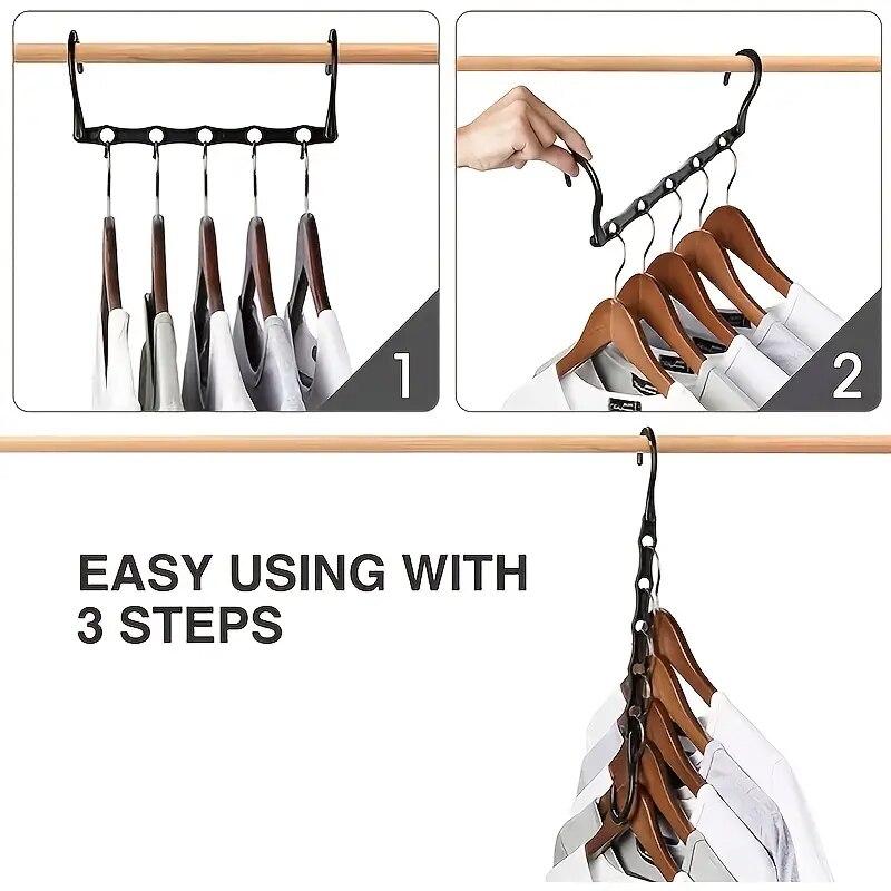 10 Stück platzsparende magische Kleiderbügel, schwarzer stabiler Kunststoffhalter, schwerer Kleiderorganisator für Schlafsäle, Wohnungen, kleine Schränke
