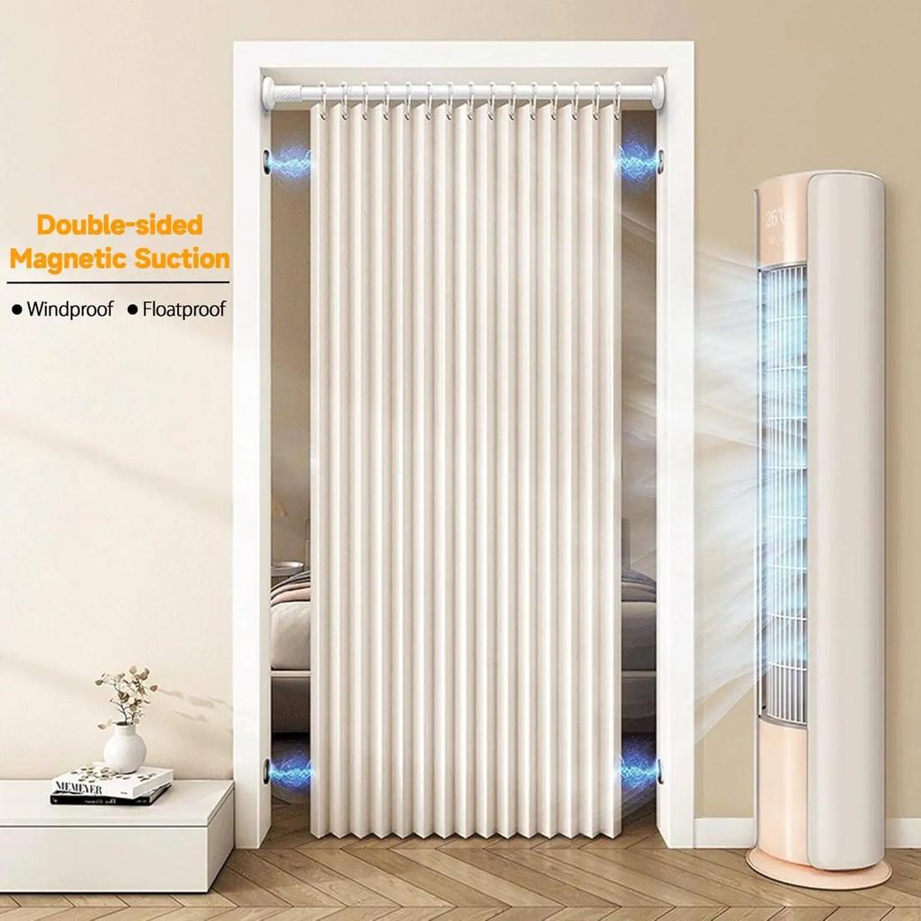 Pleated Folding Door Curtains Natural Blackout Room Valance Curtains with Hooks for Door Way, Accordion Style Closet Privacy