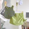 Girls' Summer Korean Style Striped T-Shirt & Loose Shorts 2-Piece Set TX957