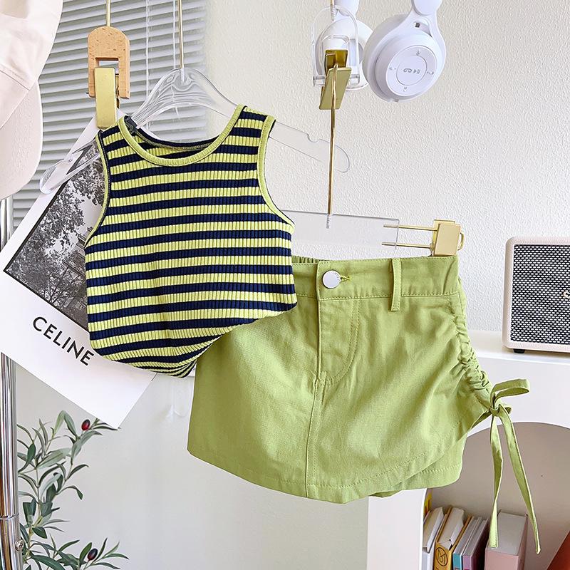 

Girls Summer Korean Style Striped T-Shirt & Loose Shorts 2-Piece Set TX957 90