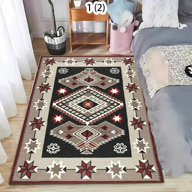 Modern Geometric Area Rug Retro Tribal Pattern Non Slip Washable Carpet Doormat for Living Room Bedroom Bohemian Home Decor