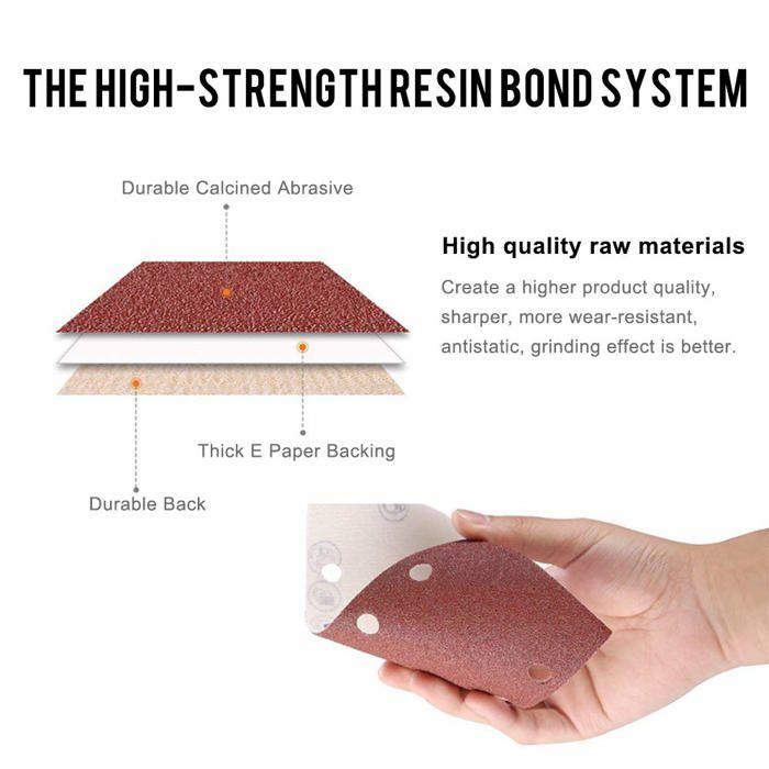 80 feuilles abrasives auto-agrippantes 93×185 mm pour ponceuse (40/60/80/120/180/240/320/400) – 8 trous