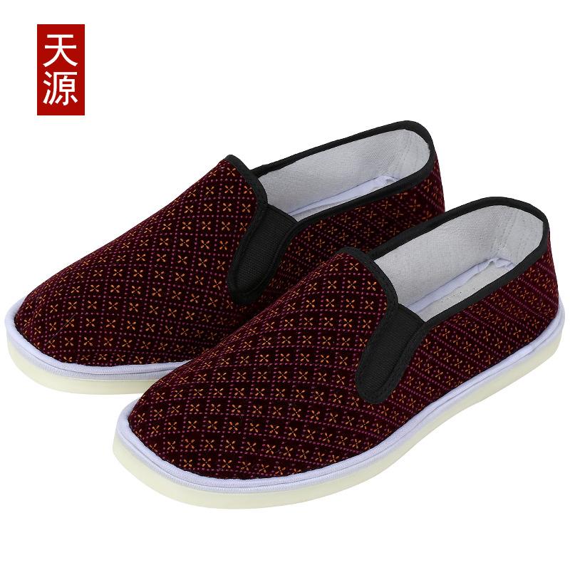 beef tendon sole spring and autumn women's old Beijing cloth shoes plaid cotton canvas shoes flat bottom casual elastic mouth one pedal shoes