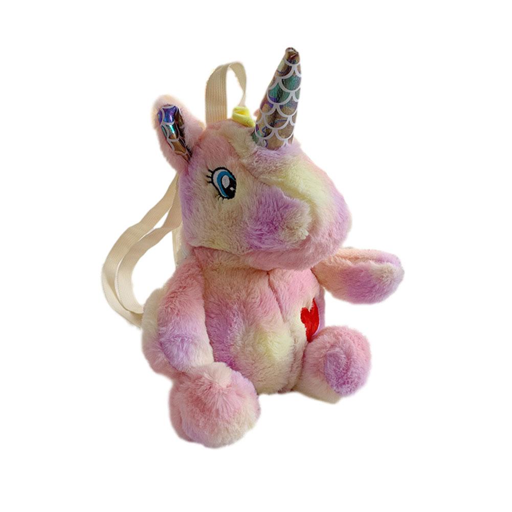 Mini Bag plush toy cartoon One-horned Horse Shaped Rainbow Backpack For Girls And Children Stuffed Animal Backpack