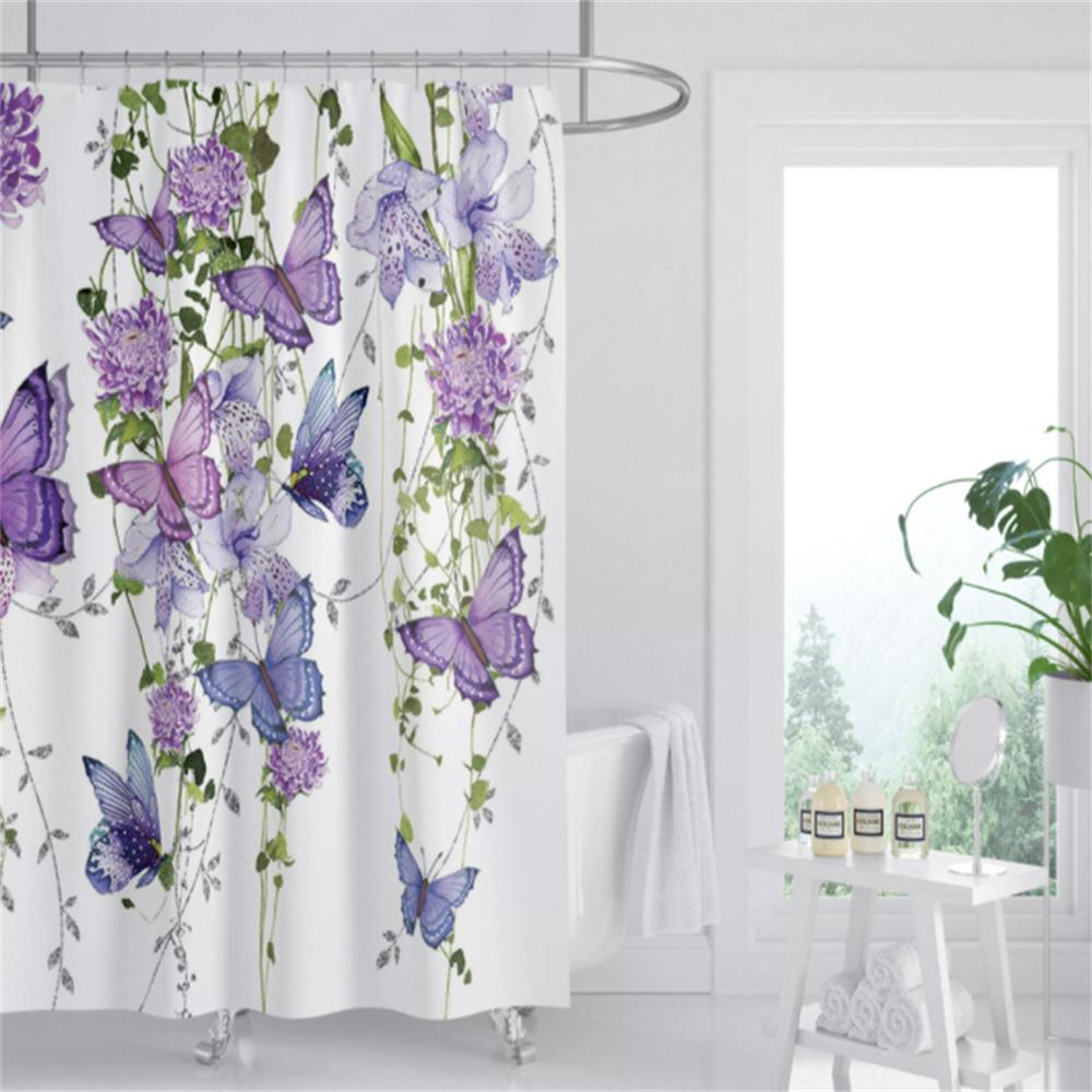 Ivy Leaves Bathroom Curtains Watercolor Floral Plants Shower Curtain Bathroom Polyester Waterproof Fabric Trim with Hooks