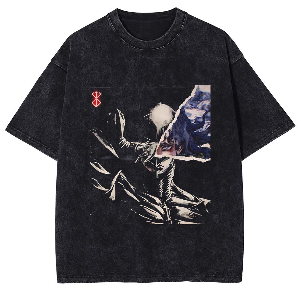 Manga Berserk Griffith Print Tshirt Harajuku Washed Oversized T Shirt High Quality Cotton Short Sleeve Tees Men Women Clothing