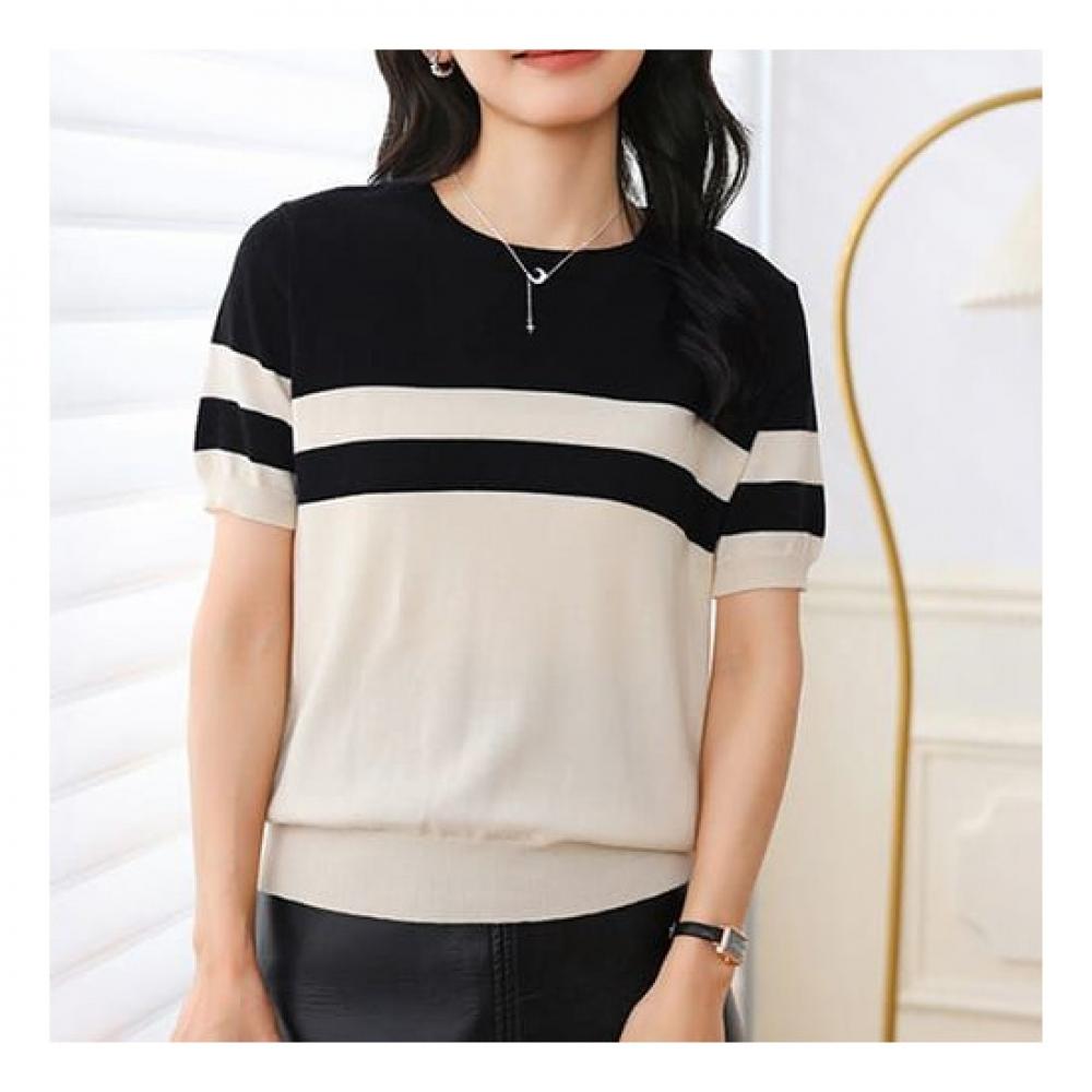 Navava Men Simple Daily Color Block Short Sleeve Knit Nk2063