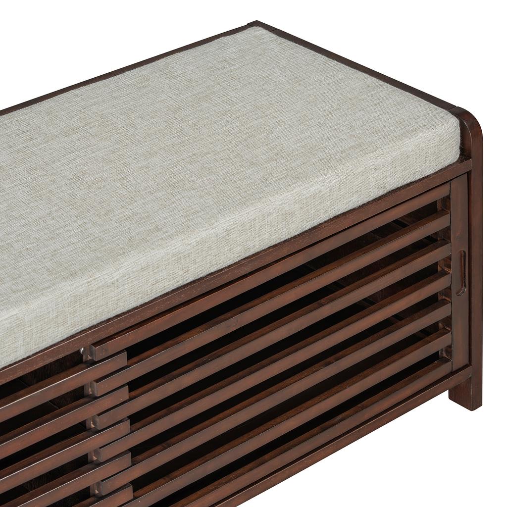 Shoe Bench Distressed Shutter Storage Bench With Cushion And Sliding Door Vintage Acacia Veneer Shoe Cabinet Bench For Entryway