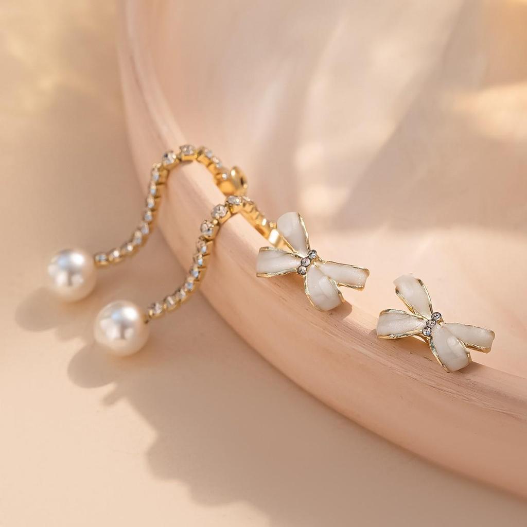 Retro Pearl Tassel Bow Stud Drop Earrings - Sweet, Versatile, Fashionable Accessories