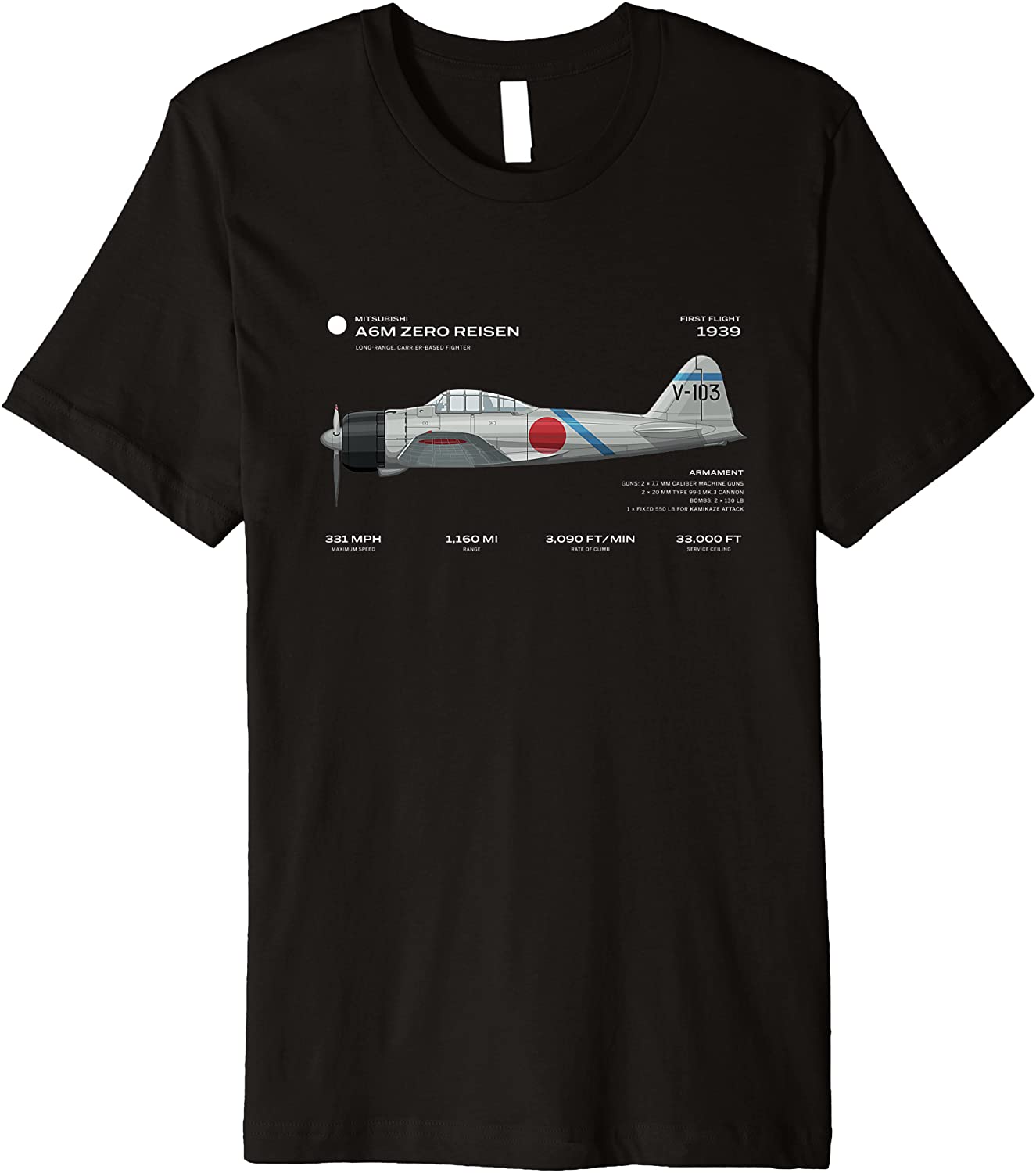 A6M Zero Risen WWII Japan Airplane FighterT Shirt New 100 Cotton Short Sleeve ONeck Casual Tshirts Loose Top Size S3XL S