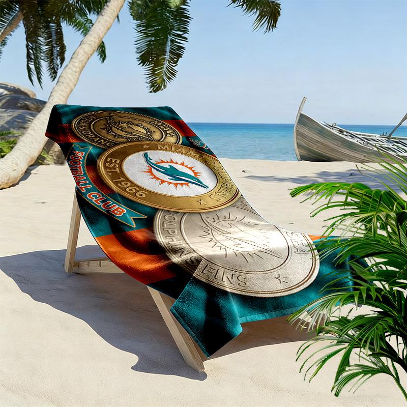 Miami Dolphins Print Beach Towel, Large Soft Quick Dry Towel for Beach Camping Swimming