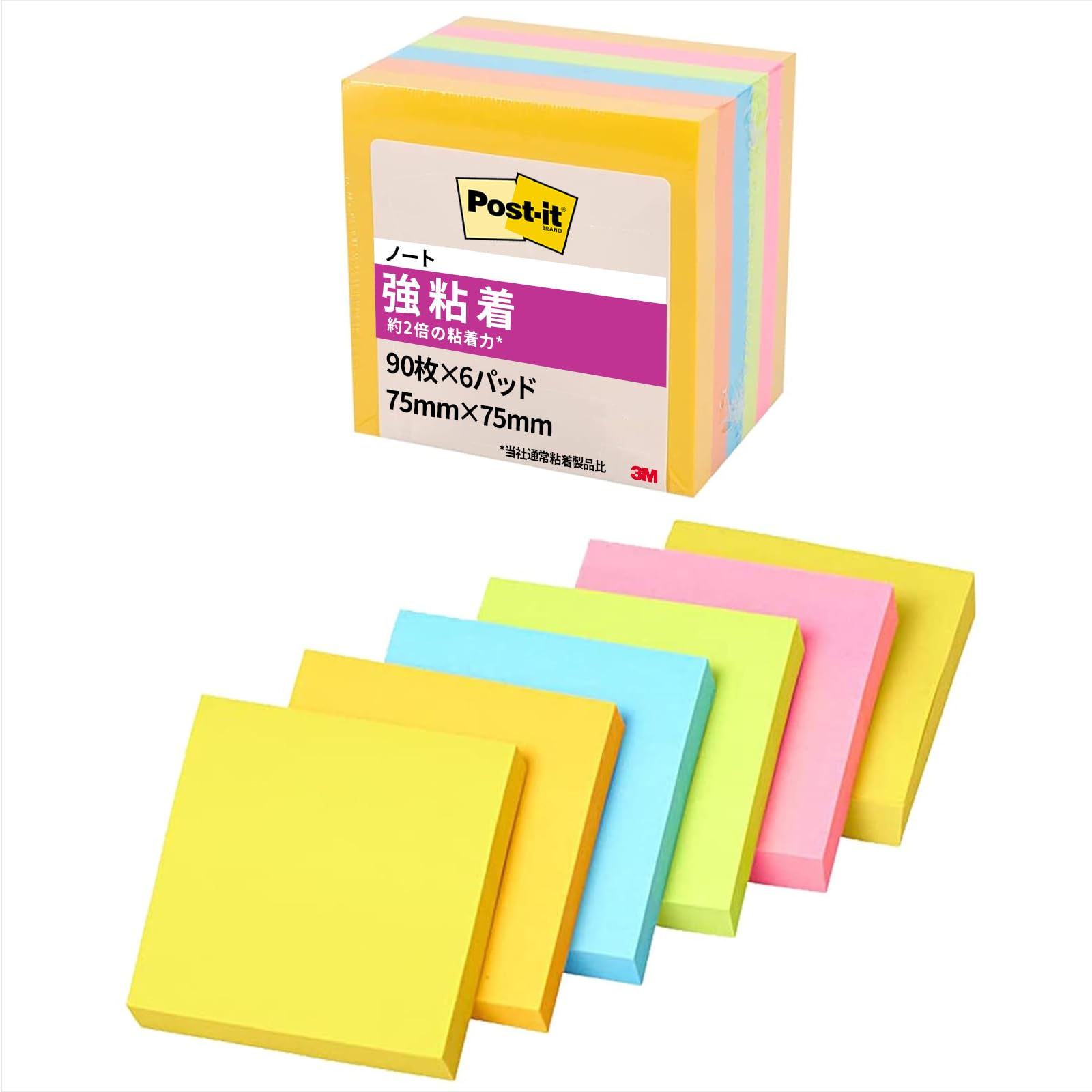 

Сильно клейкие листочки для заметок неонового цвета 75 x 75 мм 90 листов x 6 блоков Post-It 654-6SSAN-AM