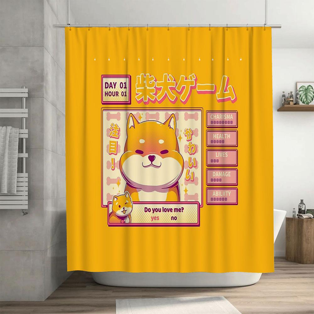 Süßer Shiba Inu Hund Badezimmer Duschvorhang Wasserdicht Bauernhaus Dekor Japanischer Stil Waschraum Stoff Hintergrund Heimdekoration