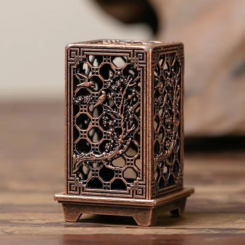 Square Vertical Incense Burner, Small Xiangyun Alloy Incense Holder, Indoor Aromatherapy, Home Ornament, Chinese Plum Burners
