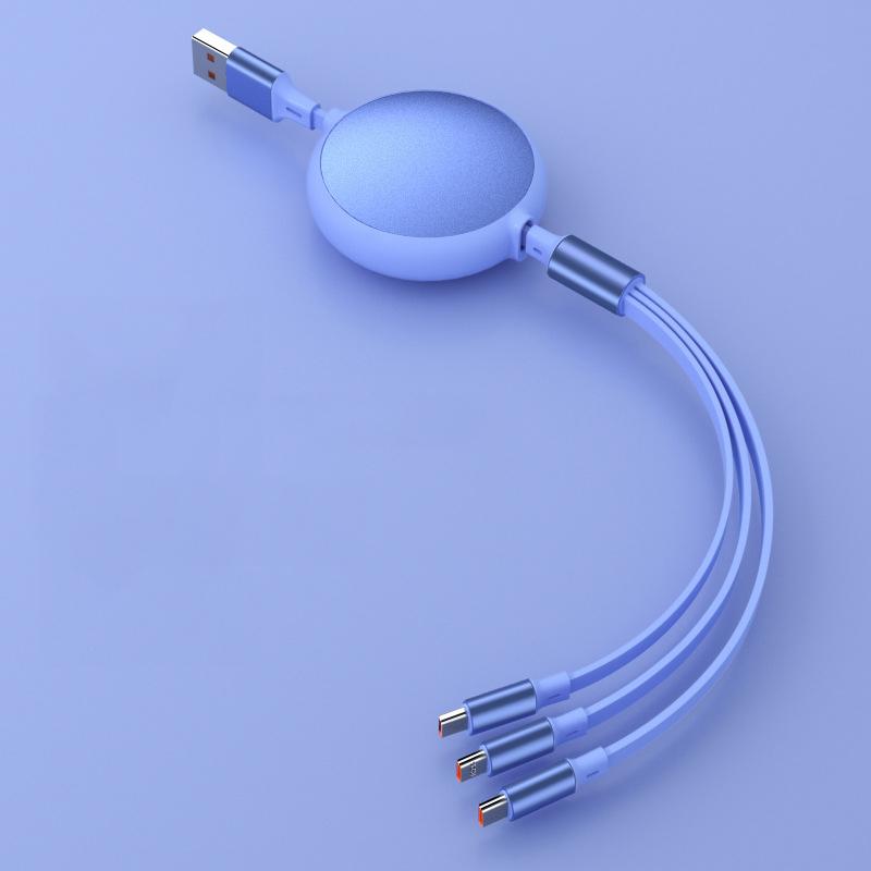 Dropshipping PD 100w Usb Cable 3 In 1 Usb Fast Charging Usb Data Cable Mobile Phone 6a Retractable Charger Cable for Iphone