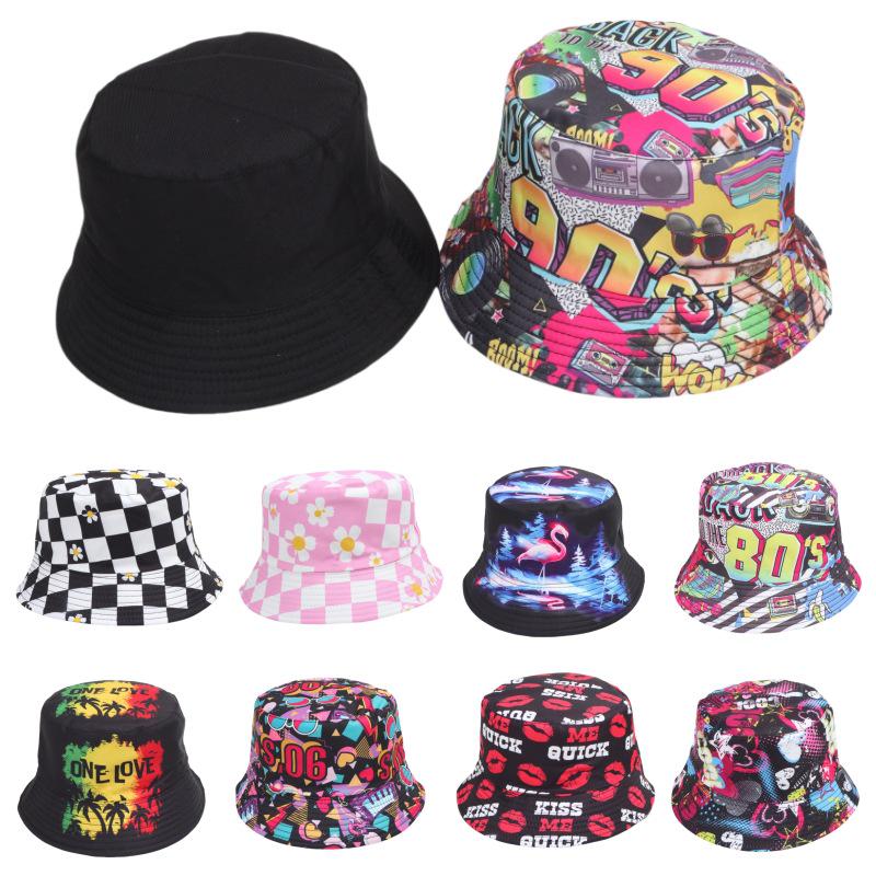 Retro Cartoon Double-Sided Bucket Hat, 80s/90s Style, Versatile Sun Protection for Outdoor Wear