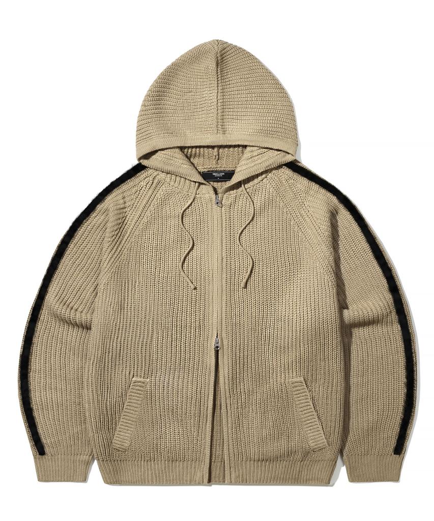 TRILLION Lavable Poilu Brossé Maille Zippée à Capuche (Beige)
