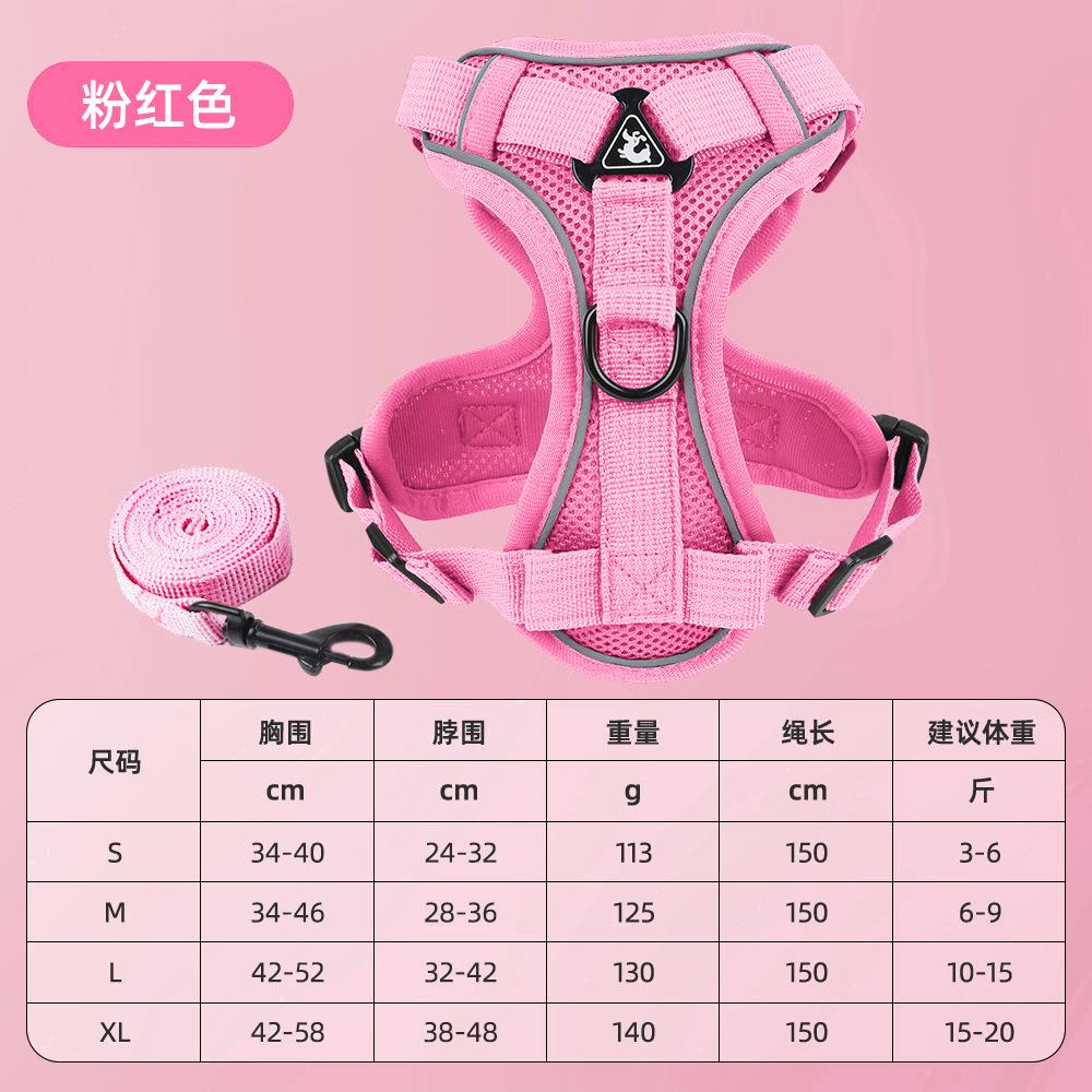 2Pcs Breathable Reflective Dog Harness & Leash Set, Vest-Style Pet Chest Strap for Cats Small Dogs B010