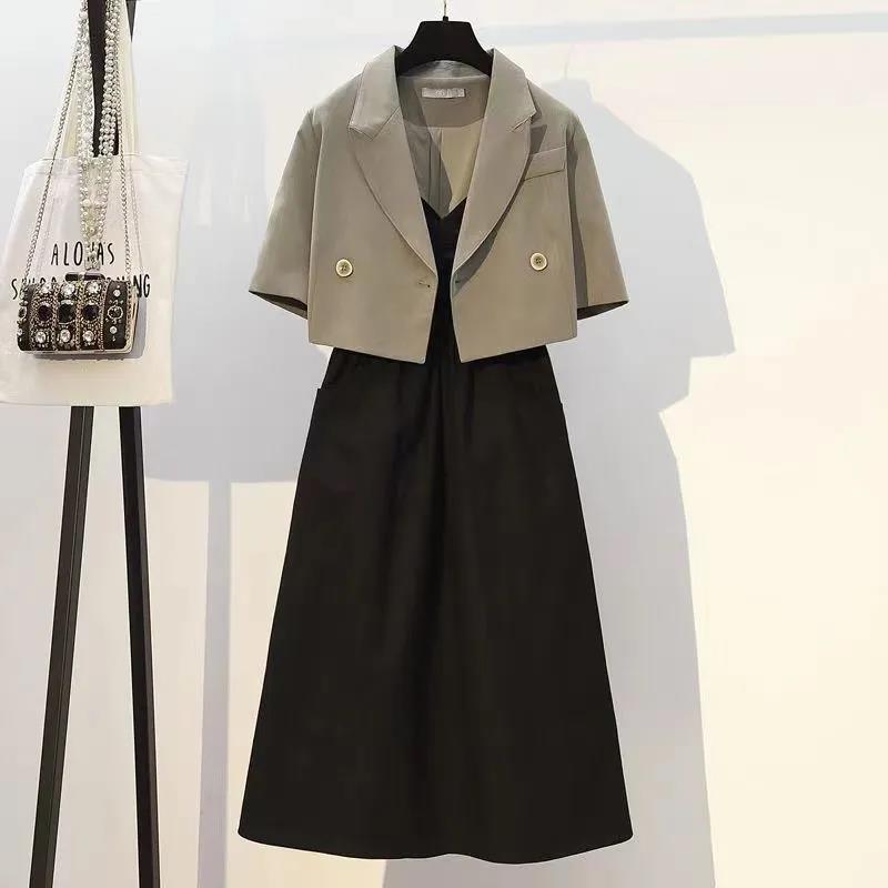 Two-piece Suit Thin Coat + Sexy Suspender Dress Women's Simple Commuter Dress Suit Casual Solid Color Short Thin Coat New New Fashion