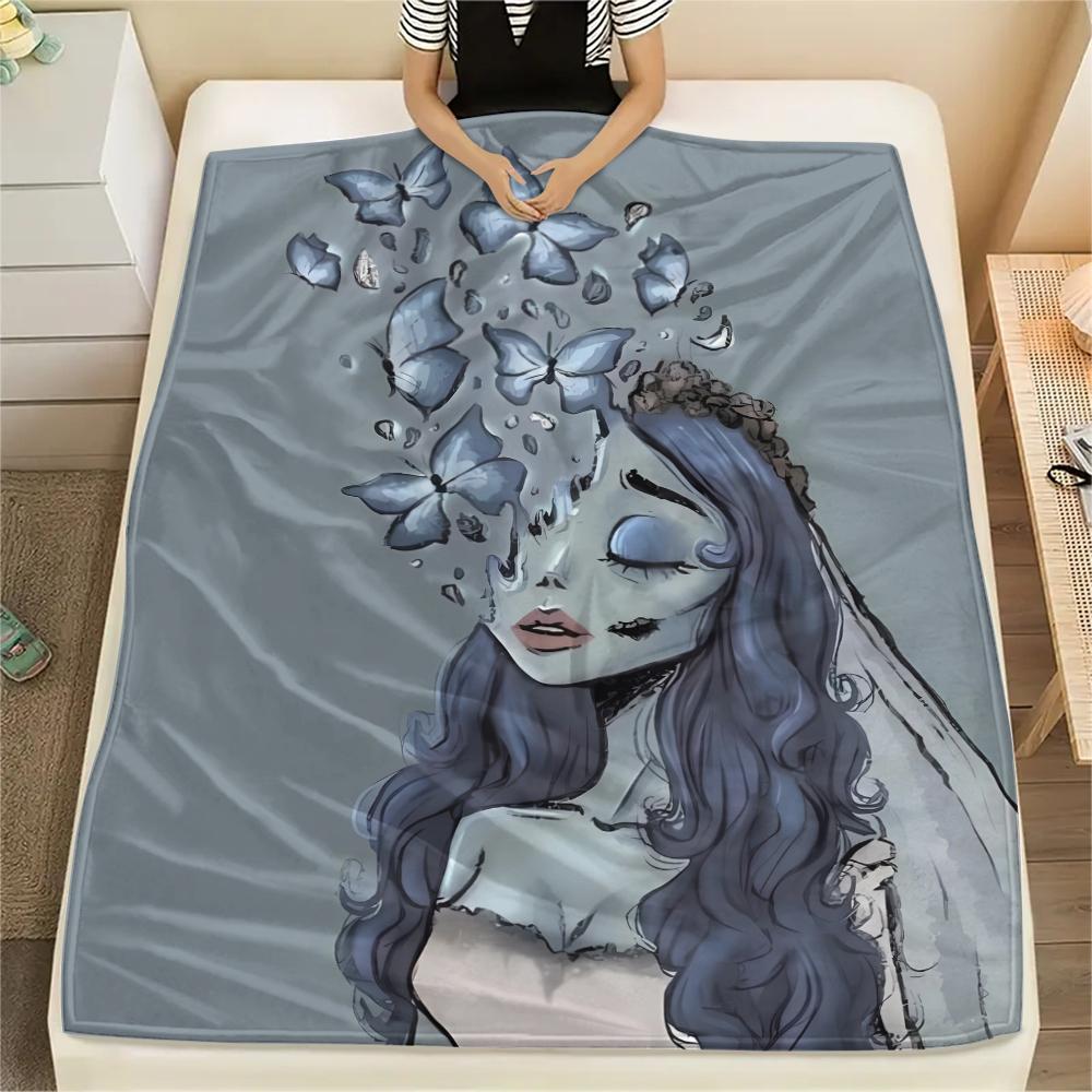 1PC Corpse Bride Print Flannel Blanket, High Quality All Seasons, Home Decor, Warmth and Comfort, Perfect for Christmas Gifts