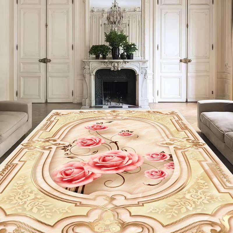 Gorgeous Pink Rose Carpets Living Room Household Decoration Sofa Table Area Washable Anti-slip Soft Floor Mat Bedroom Decor Rugs
