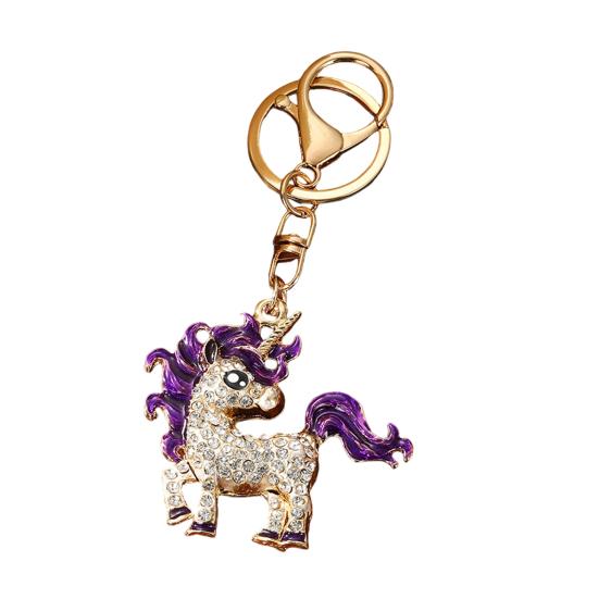 

Keychain Pendant Sparkling Rhinestones Inlaid Unicorn Shape Key Chain with Metal Buckle Lobster Clasp Bag Charm Gift
