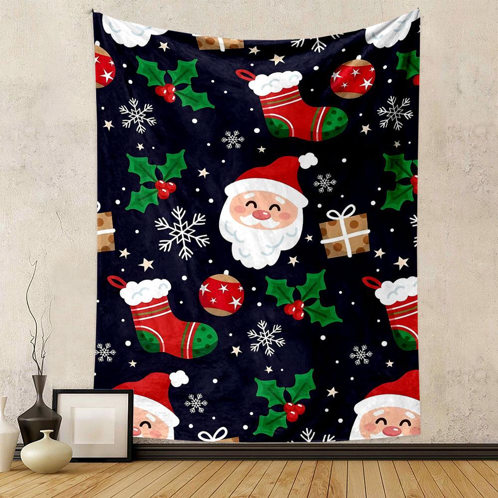 Santa and Christmas Pattern Design Patterned Tapestry Decorative Wall Hanging, Home Bedroom Living Room Decor