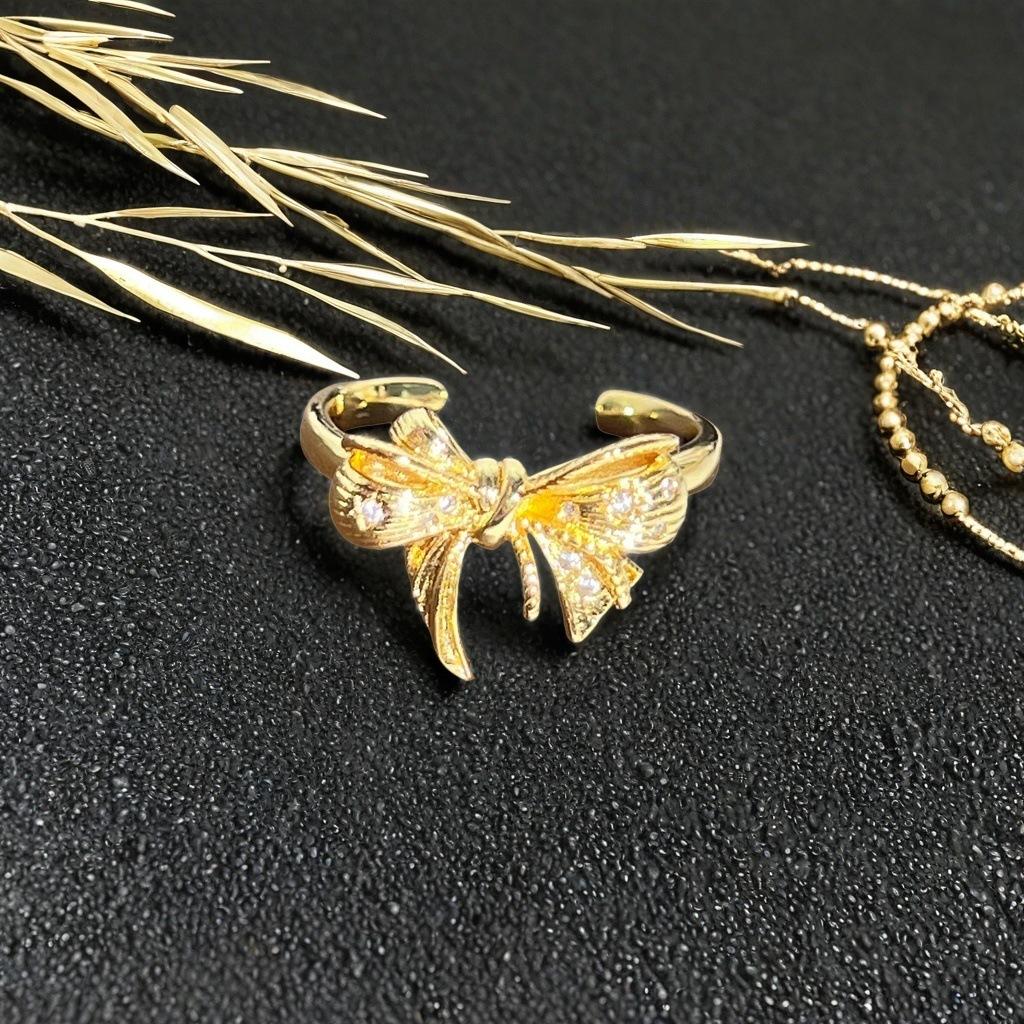 French Retro High-End Gourd Open Ring Zircon Butterfly Flower Niche Design Personalized Accessories