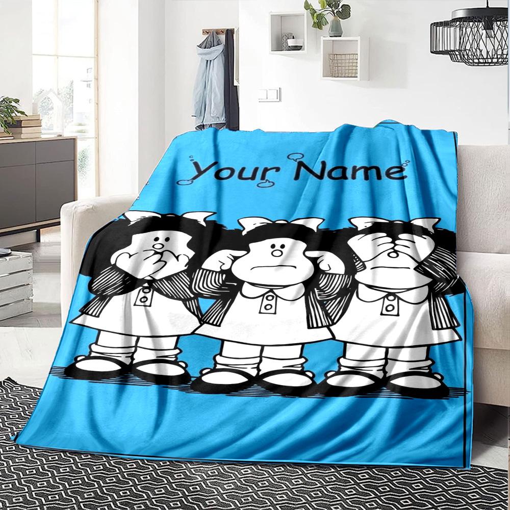 Name Custom Mafalda Print Flannel Blanket High Quality Warm Comfortable Cover for All Seasons Perfect for Gifts Home Decor