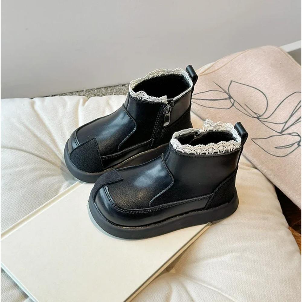 Chelsea Boots for Girls, Soft Lace Princess Boots, Pu Leather Shorts with Soft Sole, Autumn-Winter Collect