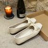 Korean Version of Square Head Flat Bottom Foreign Trade Large Size Doudou Shoes 2024 New Versatile Fashion Sweet Bow Versatile Single Shoes