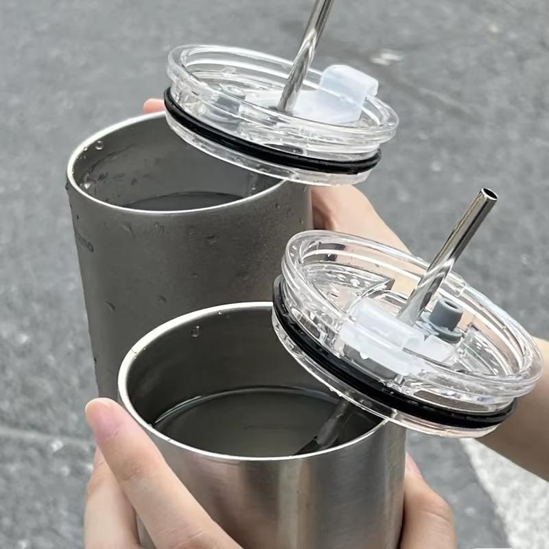 Stainless Steel Insulated American Coffee Mug Portable Outdoor Mug With Straw 320Ml