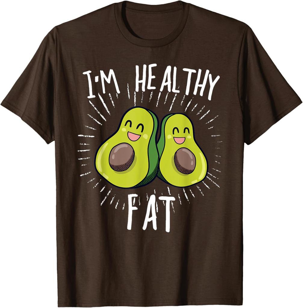 Funny Avocado Im Healthy Fat Graphic Tee Men Casual Crew Neck Cotton TShirt