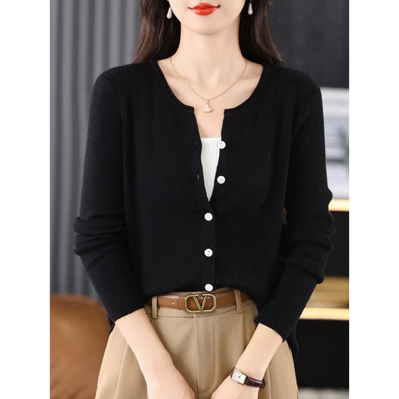 

Вязаные кардиганы, женские куртки, свитера, новая осенняя одежда, гофрированный повседневный кардиган с длинным рукавом Источник XXL чёрный