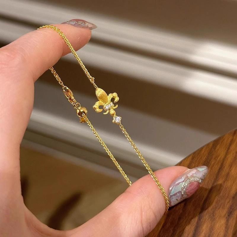 s925 sterling silver French retro brushed iris flower sparkling diamond bracelet for women, a light luxury mid-style exquisite