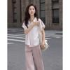 Demana Women's College Style Striped Jacquard Pleated Shirt