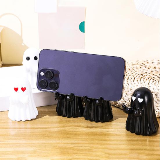 Ghost Phone Holder Cute Small Middle Finger Ghost Figurine Phone Stand Halloween Tabletop Pen Holder for Home Office Desktop Decoration