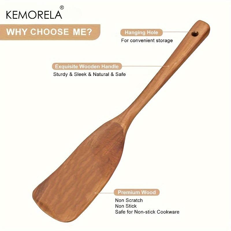 Acacia Wood Spatula Set - Non-Stick, Food-Safe Kitchen Utensils for Cooking, Mixing, Frying, Flipping - Durable Wooden Slotted