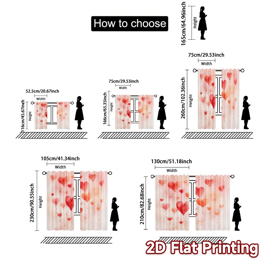 2D Flat Printing  JIT 2pcs   Curtains (Without Rod) Heartfall Canvas Modern Minimalist Curtains Versatile Fabric Curtains Festive