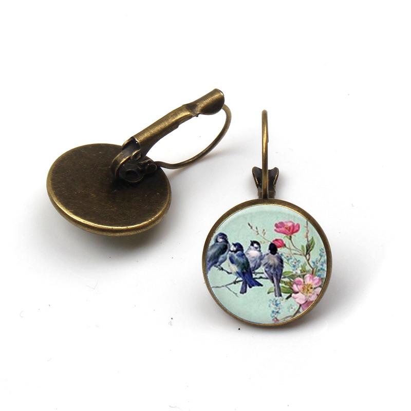 Vintage Women Charms Antique Birds Art Stud Earrings Wedding Party Jewelry Fashion Peacock Hummingbird Earrings Women's Colorful