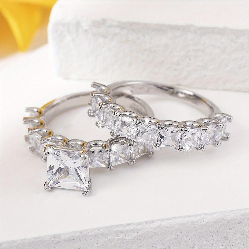 Exquisite, Fashionable, Trendy, Personalized and Creative Ring for Ladies, Elegant and Square Zircon Couple Engagement Set